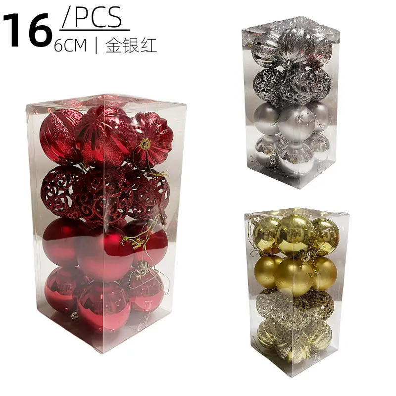 6cm set of 16 electroplated hollow plastic Christmas balls set festive party shopping mall decorative balls