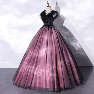 Evening Gown Sweetheart Neckline Empire Waist Pink Black Tulle Party Wedding Dress Formal Occasion - Product Image 3