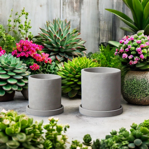 Fatto a mano moderno cilindro pentola di cemento con vassoio e foro di drenaggio per piante grasse all'ingrosso funzione di irrigazione decorativa - Product Image 5