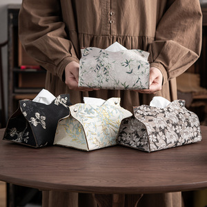 Chinese Style Brocade Fabric Tissue <b>Box</b> Cover With <b>Floral</b> Pattern For Living Room Car Tea Ceremony Accessory - Product Image 1