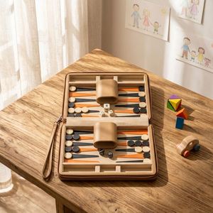 Handmade Luxury Pu Leather Rolled Set Portable Lightweight Travelling Backgammon Board <b>Game</b> Gift - Product Image 1