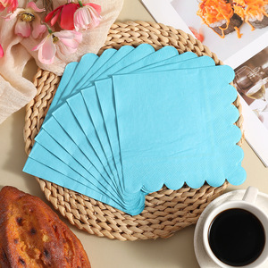Paper Napkins 250mmx250mm Blue Scallop Edge Disposable For Birthday Parties - Product Image 4