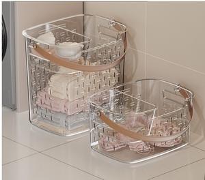 Panier de tri <span class=keywords><strong>à</strong></span> <span class=keywords><strong>linge</strong></span> en plastique PET durable <span class=keywords><strong>à</strong></span> 2 sections avec poignées <span class=keywords><strong>Bac</strong></span> de rangement portable au design moderne pour usage domestique - Product Image 1