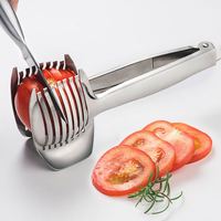 Support de coupe-tomates en acier inoxydable de haute qualité, guide de découpe rond pour fruits et oignons, pinces avec poignée, outils pour fruits et légumes