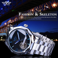 Montre mécanique squelette dorée Winner SLZg08 pour homme, montre-bracelet automatique de luxe, Relogio Masculino, acier inoxydable, aiguilles personnalisées