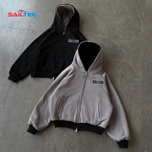 Felpa con Cappuccio Oversize a Doppio Strato con Logo Personalizzato, Alta Qualità, Stile Y2K, in Cotone Vintage Stampato con Cerniera, <span class=keywords><strong>Streetwear</strong></span> da Uomo - Product Image 2