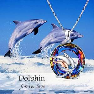 Collier Dauphin Fille Collier Cristal Argent Sterling 925 Collier Dauphin Femme Collier Dauphin Platine Cristal <span class=keywords><strong>Mama</strong></span> Dolphin & Baby - Product Image 4