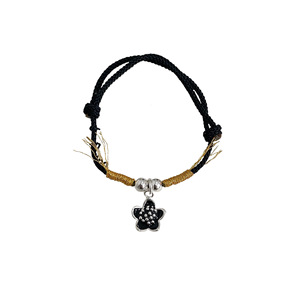 Ruitai S925 Sterling Silver Hand-Woven Black <b>Rope</b> Flower Charm <b>Bracelet</b> Unisex Everyday Wear Mixed Materials Weaving Design - Product Image 5