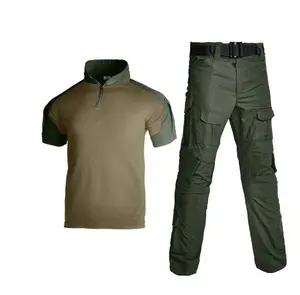 青蛙套装夏季制服迷彩套装户外运动任务战术t恤短袖，手臂上有口袋