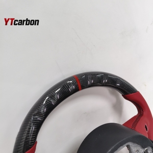 YTcarbon pour A6 S6 RS6 C7 <span class=keywords><strong>s</strong></span>-line personnalisé voiture personnalisée modifier <span class=keywords><strong>R8</strong></span> démarrage cuir rouge véritable Fiber de carbone LED volant - Product Image 5