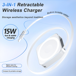 <span class=keywords><strong>Chargeur</strong></span> sans fil magnétique rétractable 3-en-1 15W à charge rapide, support de charge sans fil portable en métal avec câble Type-C intégré - Product Image 2
