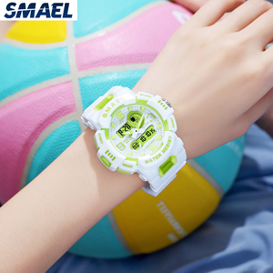 นาฬิกาควอตซ์ SMAEL 8083 หน้าปัดคู่ สีมาการอง กันน้ำ 30-50 เมตร สาย PU นาฬิกาข้อมือสำหรับเล่นกีฬา - Product Image 3