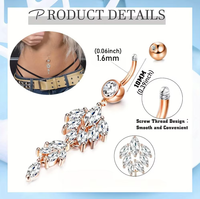 Lot de 10 Piercings de Nombril pour Enfants en Acier Inoxydable, Plaqué Argent, Tendance, avec Long Pompon et Pendentif Fleur en Zircon, Bijoux de Corps