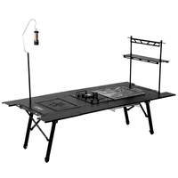 Meja Camping Modular IGT 5 Unit Lipat untuk Peralatan Masak Gas Luar Ruangan dengan Rak Panggangan dan Rangka Logam