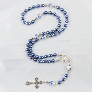 Chapelet catholique tendance en perles, bijoux religieux, pendentif croix miraculeuse Vierge Marie, cadeaux de baptême et de prière unisexes - Product Image 4