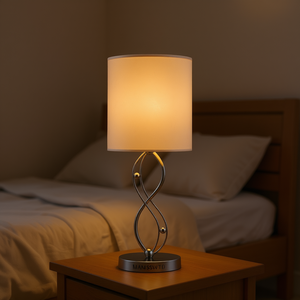 Lámpara de Mesa MAMSSWTD LED con Pantalla de Tela Beige, Base de Hierro, Luz Blanca Cálida, Diseño Contemporáneo para Dormitorio, Tamaño Pequeño - Product Image 2