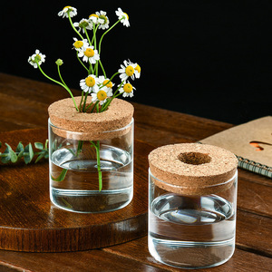 Bocaux de rangement en verre de liège sélectionnés modernes Bocaux de rangement droits de bureau Vase pour ornements d'arrangement floral Verre reconditionné - Product Image 2