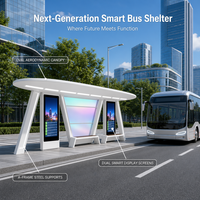 Abri de bus intelligent pour ville connectée, station de transport alimentée à l'énergie solaire avec écran LED intégré, point d'accès Wi-Fi, espace d'attente durable pour passagers