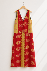 Vintage Kantha <b>Loose</b> V Neckline Sleeveless Beachwear <b>Dress</b> for Women - Product Image 4