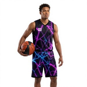 Ensemble de maillots de basket personnalisés, impression par sublimation, tissu respirant, col en V, sans manches, vêtements de sport pour toutes les saisons, maillot d'équipe de club - Product Image 1