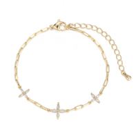 Bracelet Fleur Marquise Colorée à Quatre Pétales en Laiton Plaqué Or 14K avec Zircon Cubique 5A, Bracelet Chaîne Tendance pour Femme, Vente en Gros