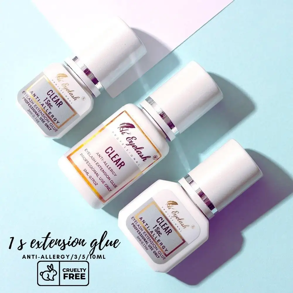 5ml de colle d'extension de cils de couleur claire 1 seconde, étiquette privée 0,17 fl.oz jusqu'à 8 semaines de rétention de colle adhésive pour Extensions de cils