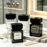 Flacon diffuseur de parfum en verre dépoli mat haut de gamme avec bouchon en bois noir, flacon vide pour arôme, autocollant personnalisé, parfum d'ambiance pour la maison
