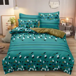 80GSM Printed Peach Skin Middle East Hot Selling Green Color Small Flower Cheap Price Bedroom Set Bedsheet Set with Pillowcase