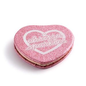 Fashion Romantic Heart Shape Design Customize Logo Dual Side Pocket Glitter <b>Compact</b> <b>Mirror</b> - Product Image 2
