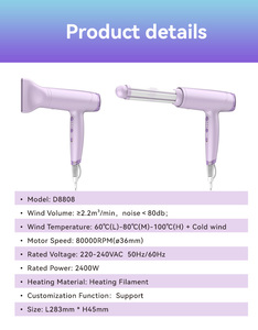 Pengering Rambut Salon Profesional <span class=keywords><strong>2</strong></span>-in-<span class=keywords><strong>1</strong></span> Catokan Rambut 3 Pengaturan Panas Motor DC Kecepatan Tinggi (80.000 RPM) Nozzle Diffuser Plastik - Product Image 2
