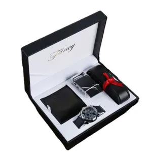 High Quality Genuine Leather Automatic Buckle Belt + Watch + Wallet Gift Set