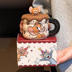 Taza de cerámica Oowov Tom y Jerry con tapa, diseño de dibujos animados, taza individual para café, té, regalo - Product Image 2