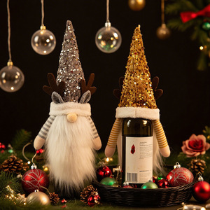 Cubierta de botella de vino de asta de <span class=keywords><strong>Reno</strong></span> de lentejuelas con barba de Papá Noel y sombrero de Navidad para decoración de fiesta de vacaciones Idea de regalo festivo - Product Image 2