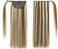 6/613 #   Extensions de cheveux naturels queue de cheval à enrouler, châtain foncé avec mèches blond doré, à clipser