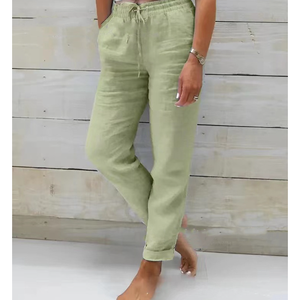 Nuevos <span class=keywords><strong>Pantalones</strong></span> Casuales de Otoño para <span class=keywords><strong>Mujer</strong></span>, Holgados, de Cintura Alta, Elástica, de Color Sólido, de Algodón y Lino, para <span class=keywords><strong>Wish</strong></span> - Product Image 6