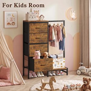 Commode suspendue SENYU à 4 tiroirs, petite armoire de chambre, réversible, en tissu et acier, cadre robuste, marron rustique, 44''H - Product Image 5