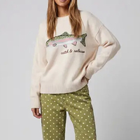 Pull en tricot surdimensionné à col rond, style décontracté, épaules tombantes, motif poisson, collection automne-hiver, design personnalisé (S-2XL)