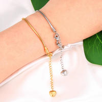 Bracelet anti-ternissement DIY en acier inoxydable plaqué or 18 carats, étanche, avec fermoir ouvert, simple, chaîne serpent et breloque cœur