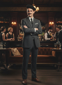Ensemble de vêtements et accessoires pour hommes PESENAR des années <span class=keywords><strong>1920</strong></span>, chapeau et barbe noirs Ensemble deux pièces - Product Image 5