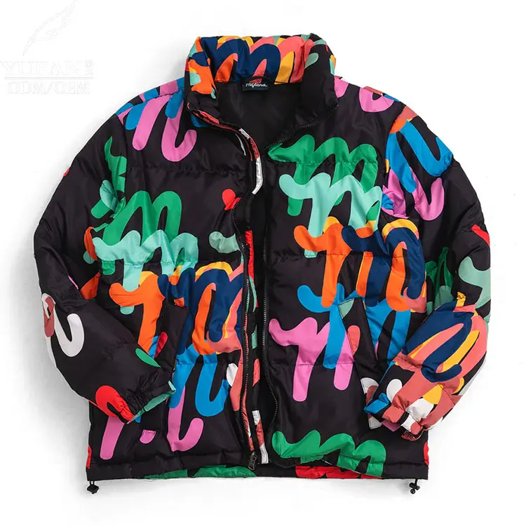 YuFan Custom Lightweight Graffiti Printing Puffer Down Jacket Casual Style Outdoor Men's Puffer Streetwear Coat