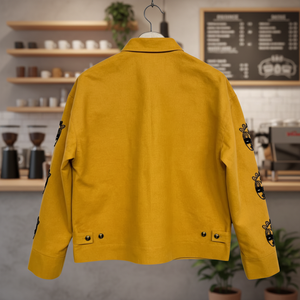 Men's Tribal Art Mask Print <b>Jacket</b> Yellow <b>Suede</b> Like Collared <b>Jacket</b> Casual Windproof Outerwear for Bulk Purchase - Product Image 2