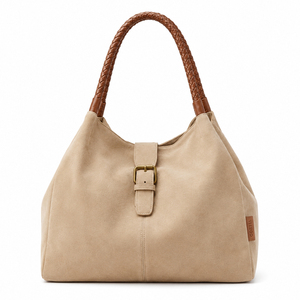 Bolso de Hombro/Bolso de Mano Minimalista para Mujer, de Gran Capacidad, en Ante Sintético Blanco - Product Image 1