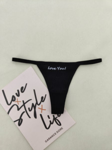 En stock paquet de 6 pièces de strings en coton multicolore mignon lettre imprimer saint valentin français coupe T dos sexy mignon culotte Undie - Product Image 4