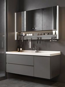 Ensemble de meubles de salle de bain modernes de luxe avec miroir intelligent, armoire étanche, finition laquée pour villa, hôtel et appartement - Product Image 1
