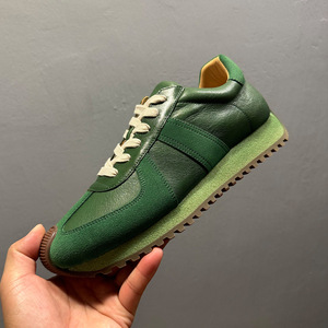 QHCCID Green <b>Leather</b> <b>Sneakers</b> Low Heel Rubber Outsole Casual Men's Chunky Shoes - Product Image 1