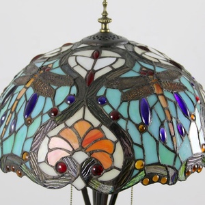 LongHuiJing Antique Blue Tiffany Floor <b>Lamp</b> 16-Inch Stained <b>Glass</b> Lampshade Elegant Standing Light for Bedroom & Restaurant - Product Image 6