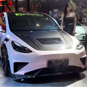 Pour <span class=keywords><strong>capot</strong></span> en fibre de carbone <span class=keywords><strong>Tesla</strong></span> Model Y avec manteau transparent, style carbone humide transparent - Product Image 3