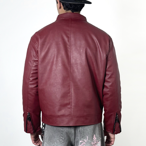 Veste en cuir PU personnalisée OEM en gros avec fermeture éclair et fermoir de pompier, style streetwear court - Product Image 2