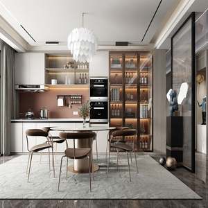 Ensemble de cuisine de luxe personnalisé avec support OEM/ODM, îlot central et armoire de bar, style Shaker, en panneaux de mélamine acrylique, évier écologique - Product Image 1