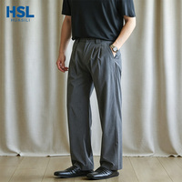 Pantalon de luxe pour homme en mélange de laine mérinos texturée, coupe droite ample, idéal pour les tenues de tous les jours
